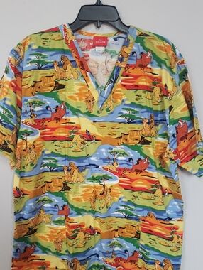 Disney Lion King Colorful Character Print Scrub Top XL Unisex Vtg